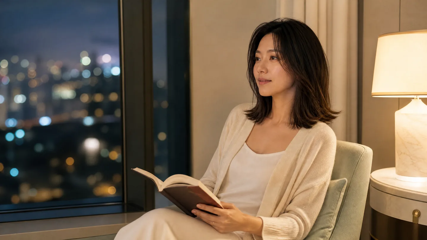 Solene 坐在房間窗邊，為自己留一盞暖燈