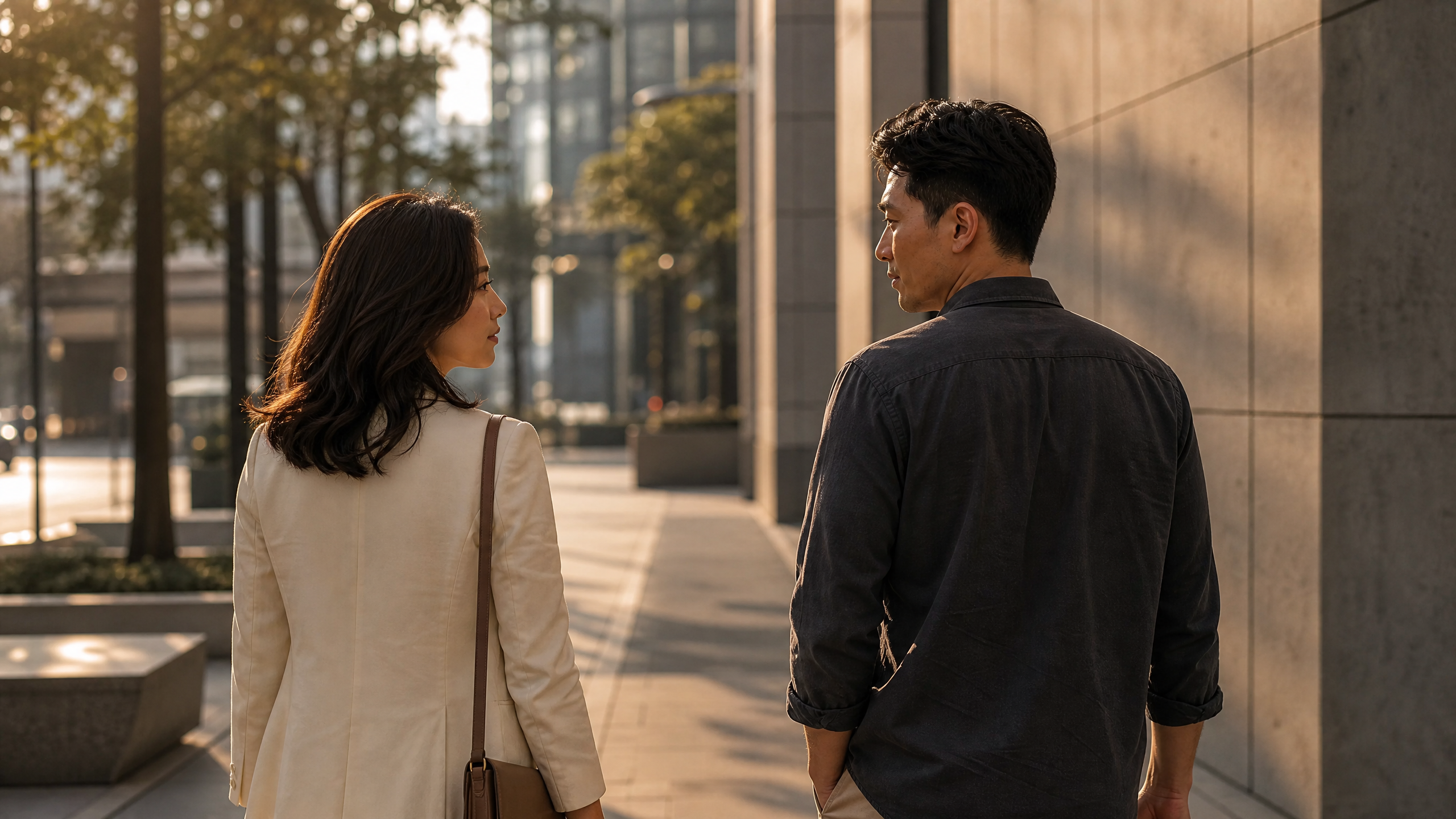 Solène 與立信在午後香港街道並肩而行